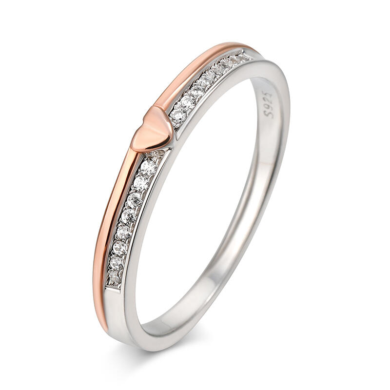 Jeulia Dos Tonos Banda Con Corazón De Mujer De Plata Esterlina