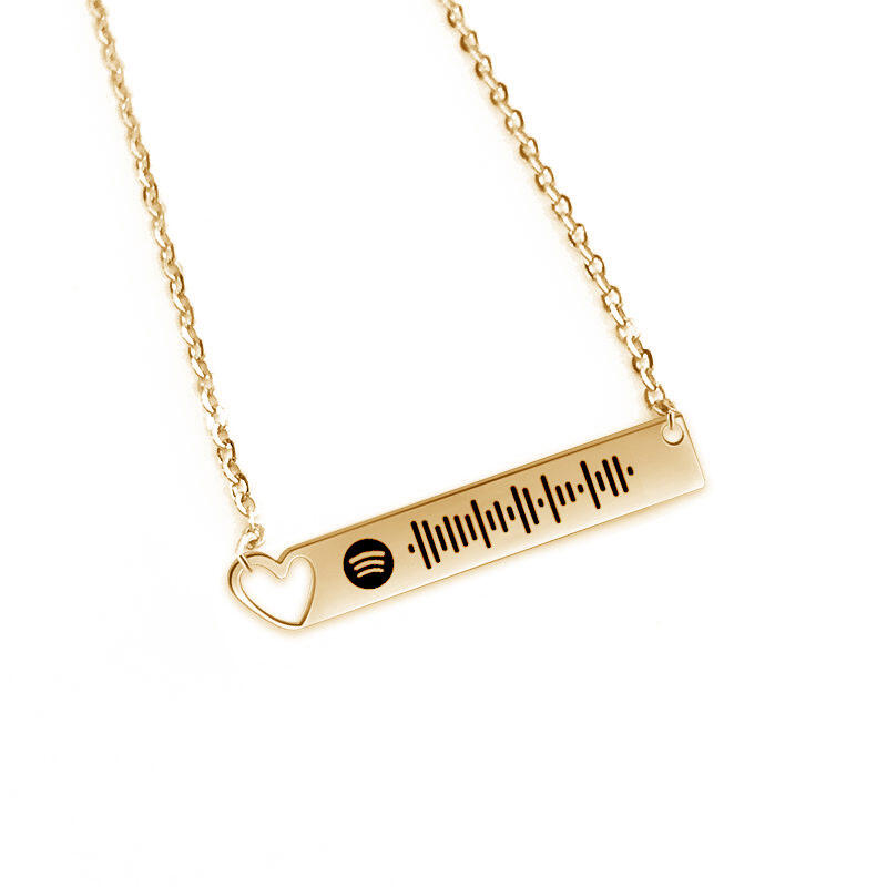 Jeulia Scannable Spotify Code Heart Bar Stainless Steel Necklace