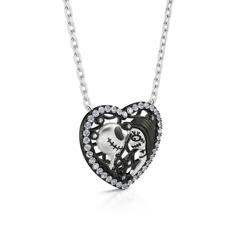 Jeulia "Magical Love" Skull Couple Sterling Silver Necklace