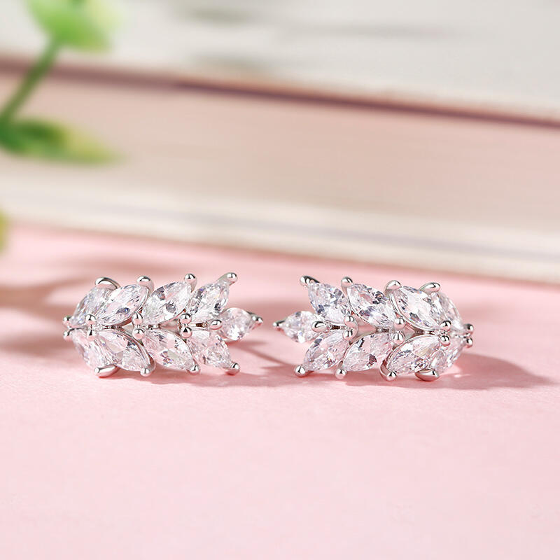 Jeulia Leaf Design Marquise Cut Sterling Silver Hoop Earrings