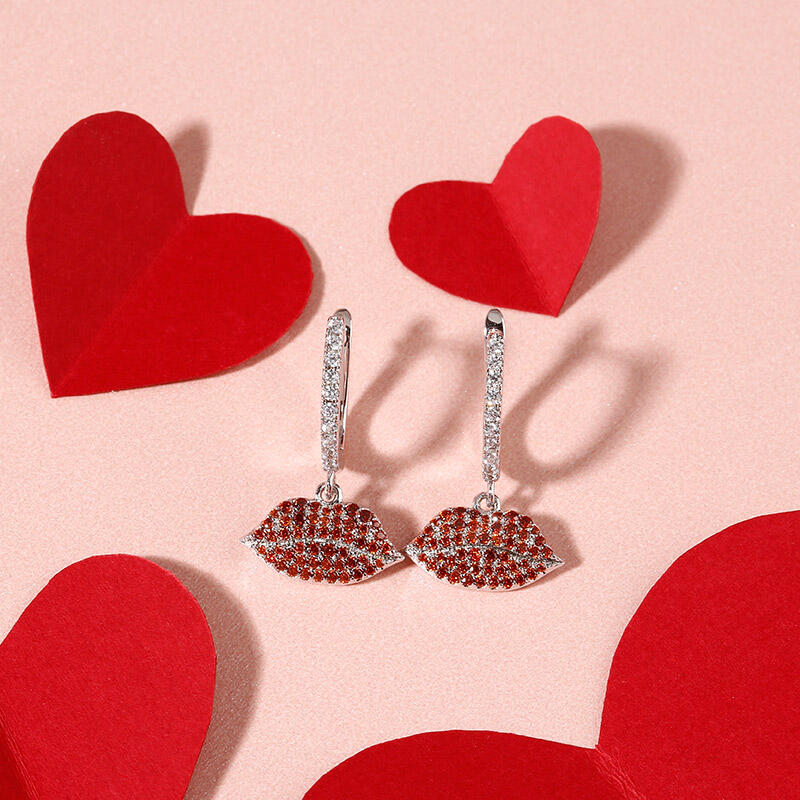 Jeulia "Enthusiasm" Red Lips Sterling Silver Earrings
