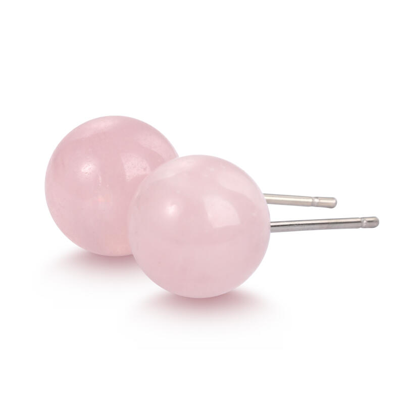 Jeulia "Emotional Healing" Round Natural Rose Quartz Stud Earrings