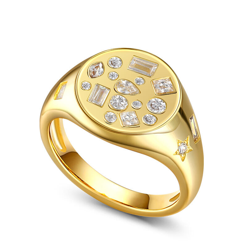 Jeulia Cobblestone Round Signet Sterling Silver Ring