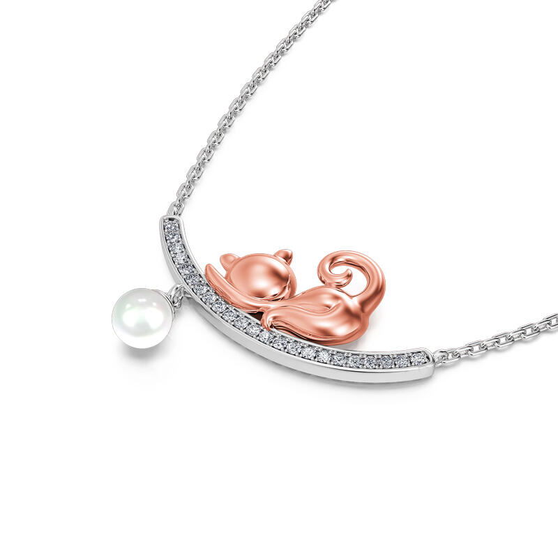 Jeulia Lazy Cat Cultured Pearl Sterling Silver Necklace