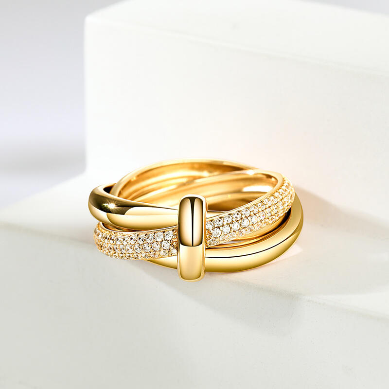 Jeulia Gold Tone Triple Link Knot Sterling Silver Ring