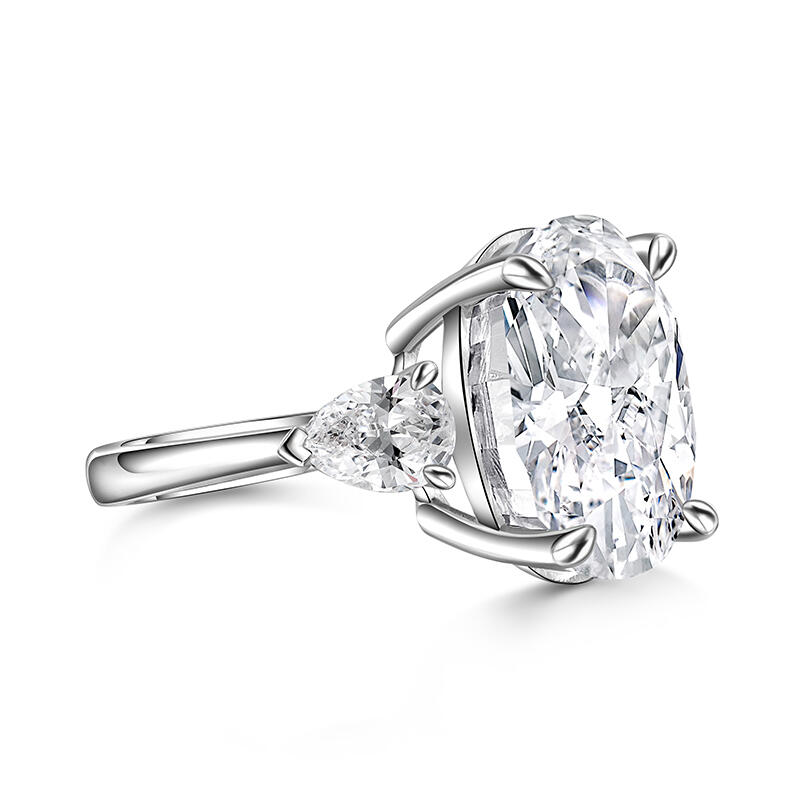 Jeulia Three Stone Oval Cut Sterling Silver Ring