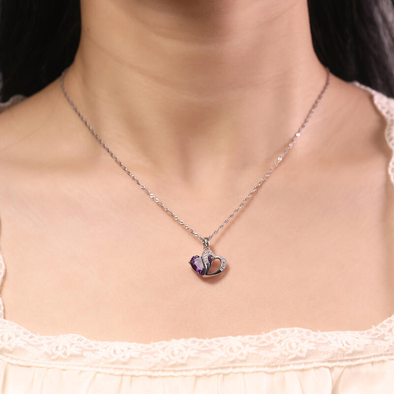 Jeulia Heart Cut Sterling Silver Pendant Necklace