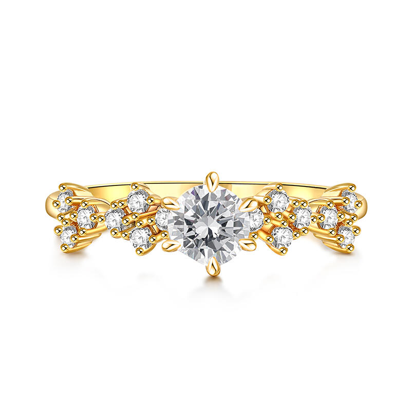 Jeulia Simple Engagement Ring Cluster Gold Sterling Silver