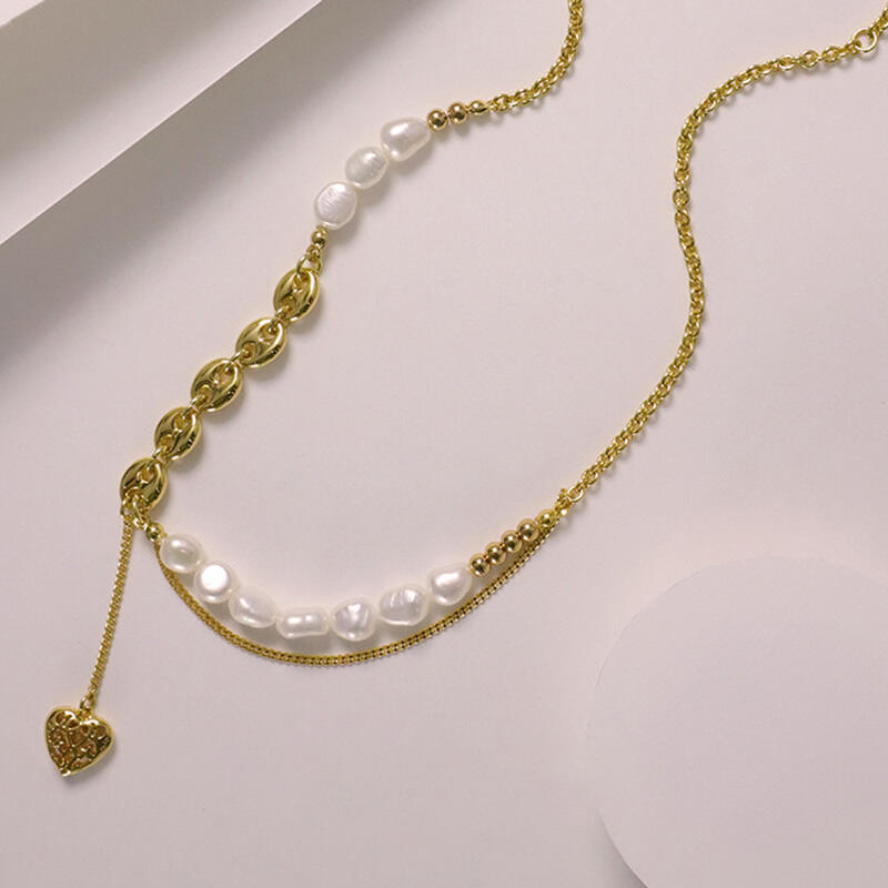 Jeulia Collar de Cobre con Perlas Barrocas Y Colgante en Forma de Corazón