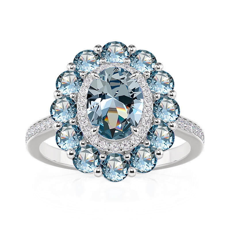 Jeulia Summer Seaside Halo Aquamarine Engagement Ring Sterling Silver