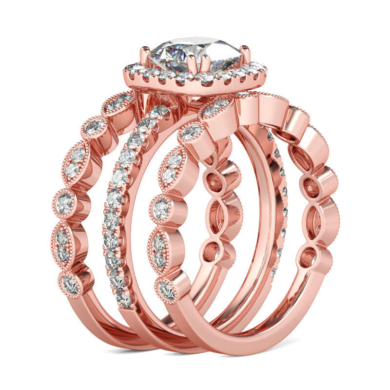 جوليا طقم خواتم هالة الفضة الإسترليني بقطع مربع مجموعة من ثلاث حلقات