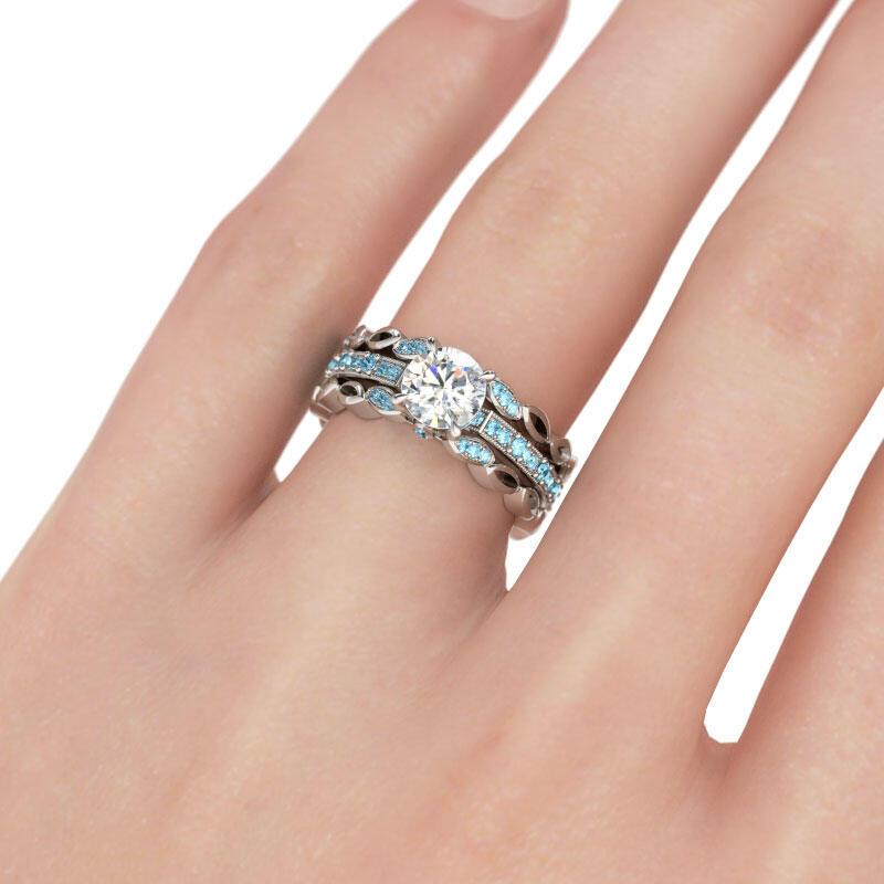 Jeulia Milgrain Round Cut Interchangeable Sterling Silver Ring Set