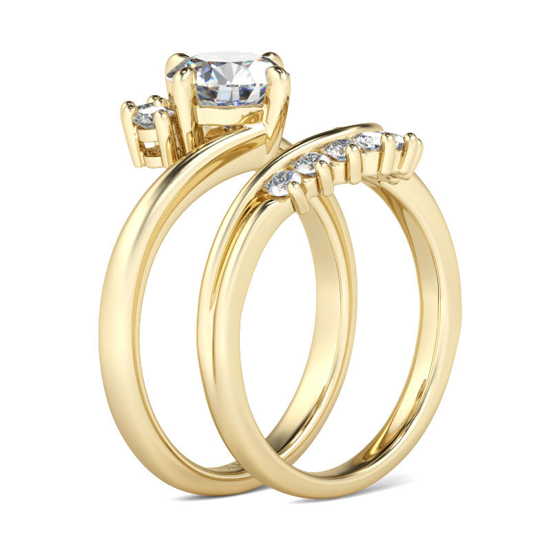 Jeulia Bypass Round Cut Sterling Silver Ring Set