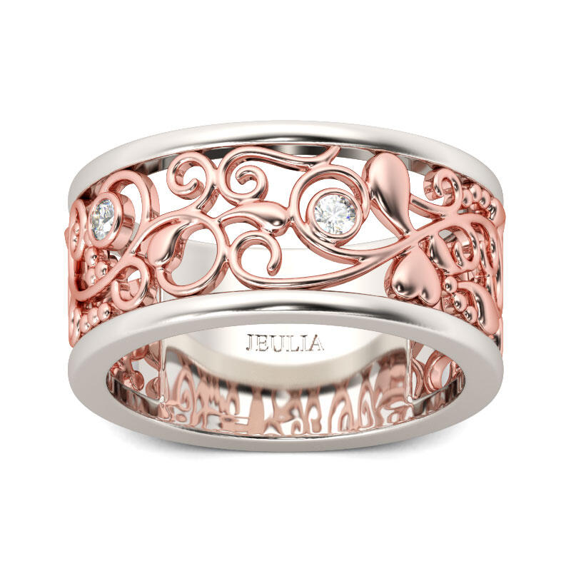 Jeulia Two Tone Round Cut Sterling Silver Women's Band