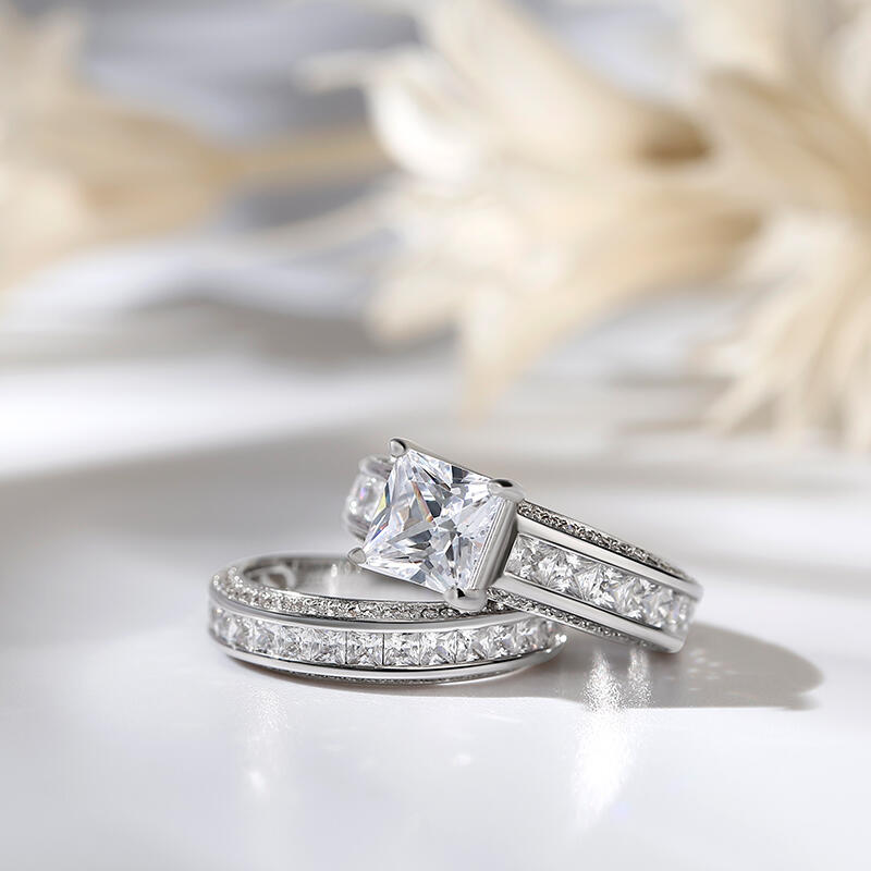 Jeulia Princess Cut Ring Set i sterlingsilver för kvinnor