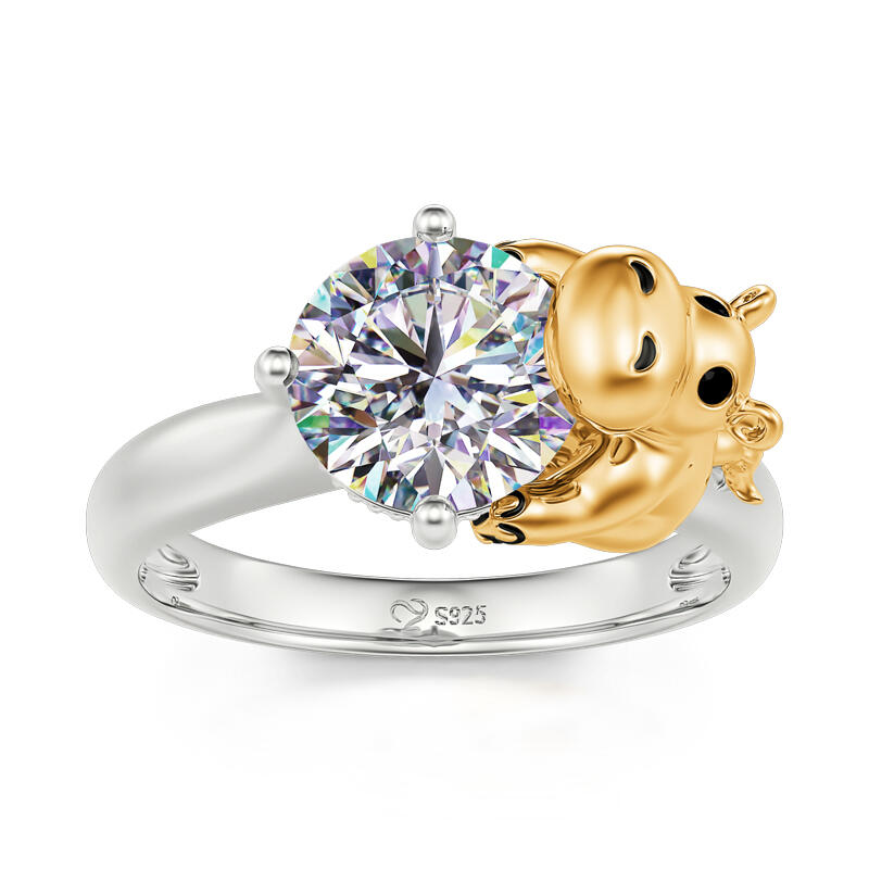 Jeulia Hug Me Gentle Hippo Round Cut Sterling Silver Ring