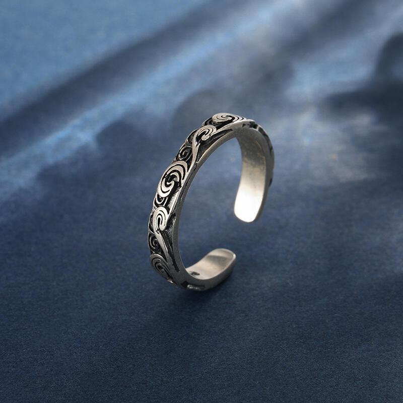Jeulia Anillo de diseño abierto grabado con nubes de plata de ley para hombre