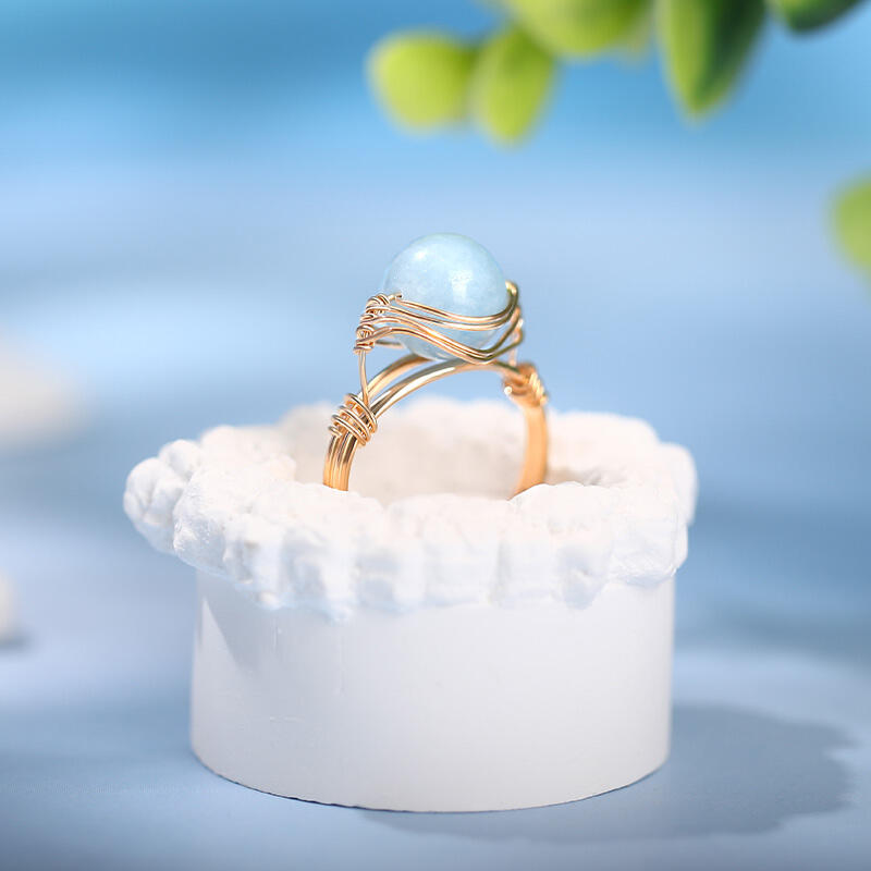 Jeulia "Mut & Kommunikation" Natürlicher Aquamarin Verstellbarer Ring