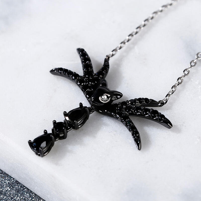 Jeulia "Skull Bow Tie" Sterling Silver Necklace