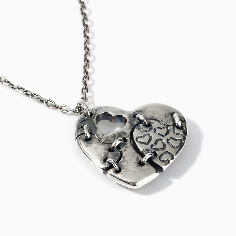 Jeulia "Patched Heart" Sterling Silver Necklace