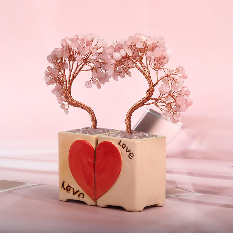 Jeulia "Loving Vibes" Heart-Shaped Natural Rose Quartz Feng Shui Tree