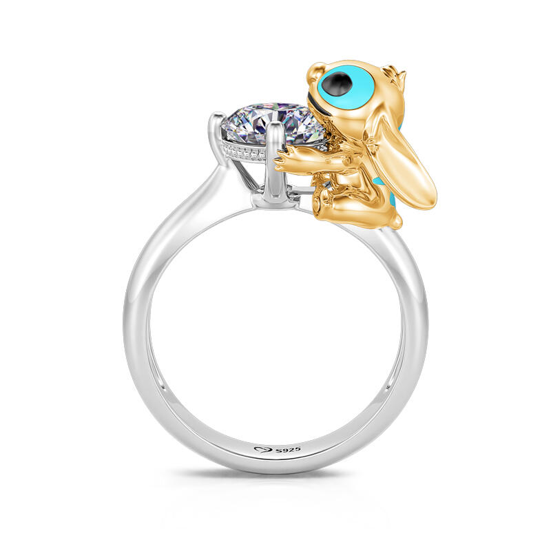 Hug me Anillo de plata de ley corte redondo en forma de pequeño monstruo