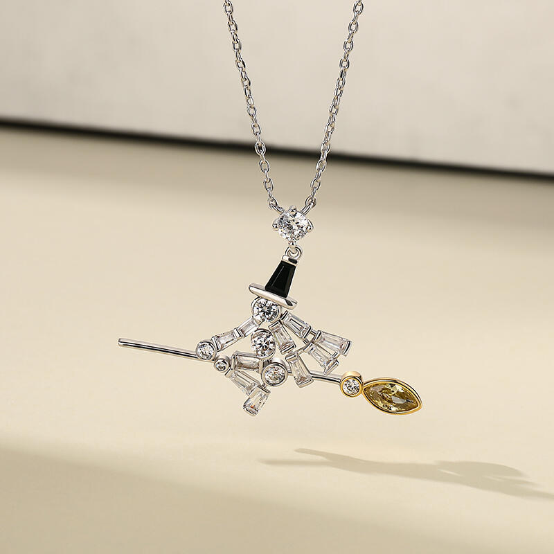 Jeulia Collar Halloween Diseño de Bruja de Plata de Ley