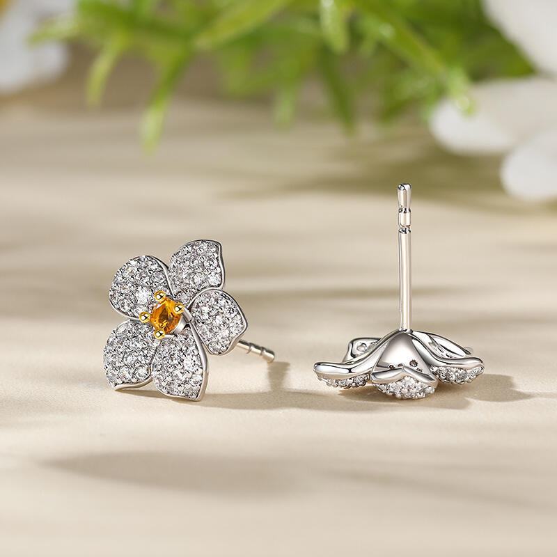 Jeulia Almond Blossoms Design Round Cut Sterling Silver Earrings