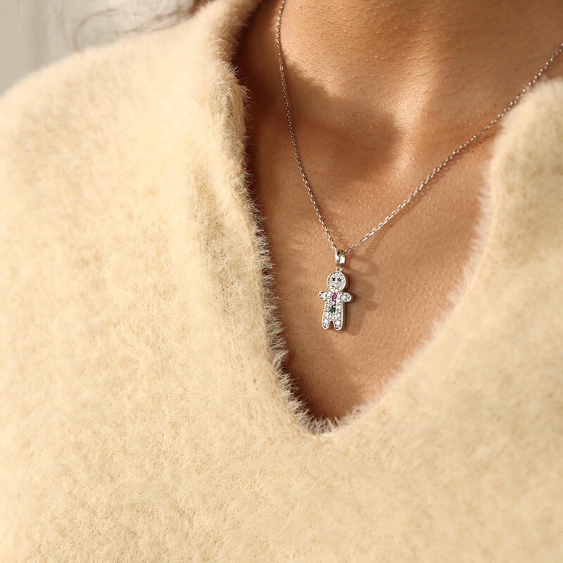 Jeulia "Little Sweetie" Gingerbread Man Sterling Silver Necklace