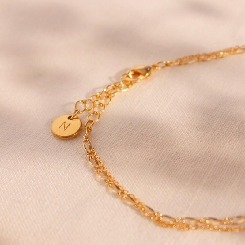 アンクレット　2連　k18 イニシャル 誕生石 2連 アンクレット カスタマイズ - Drawelry.jp