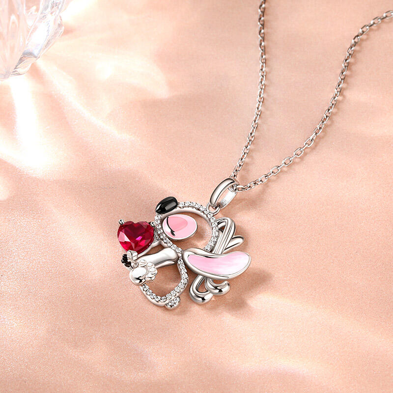 Jeulia Hug Me "Pink Monster" Heart Cut Personalized Sterling Silver Necklace