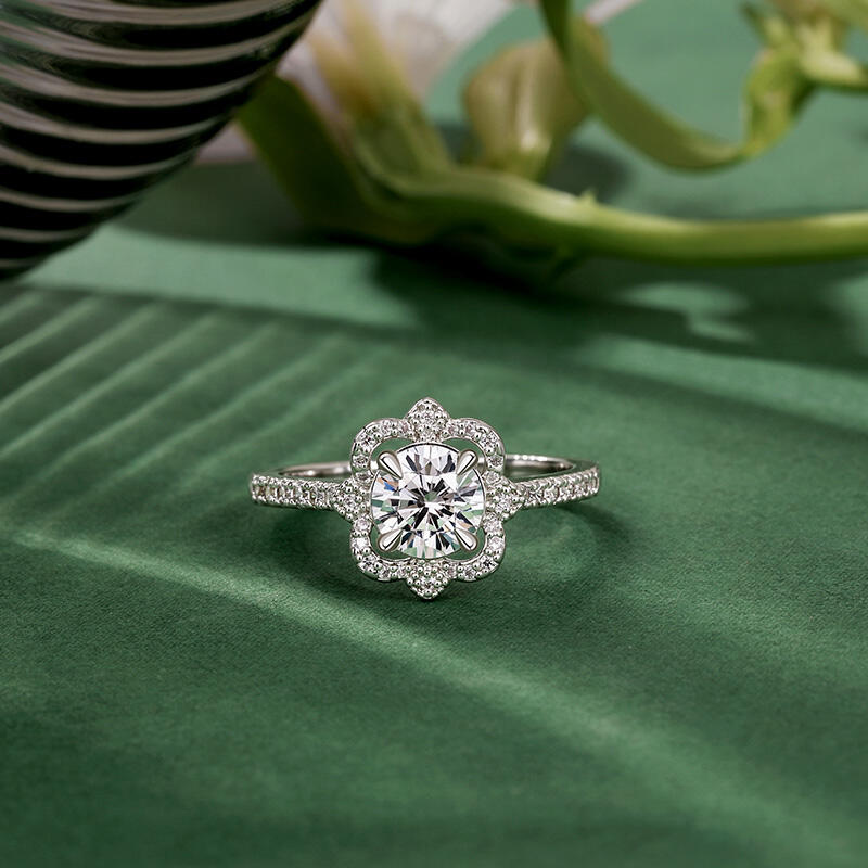 Jeulia Anillo de Compromiso Personalizado con Corte Redondo con Halo Hueco y Piedra de Nacimiento