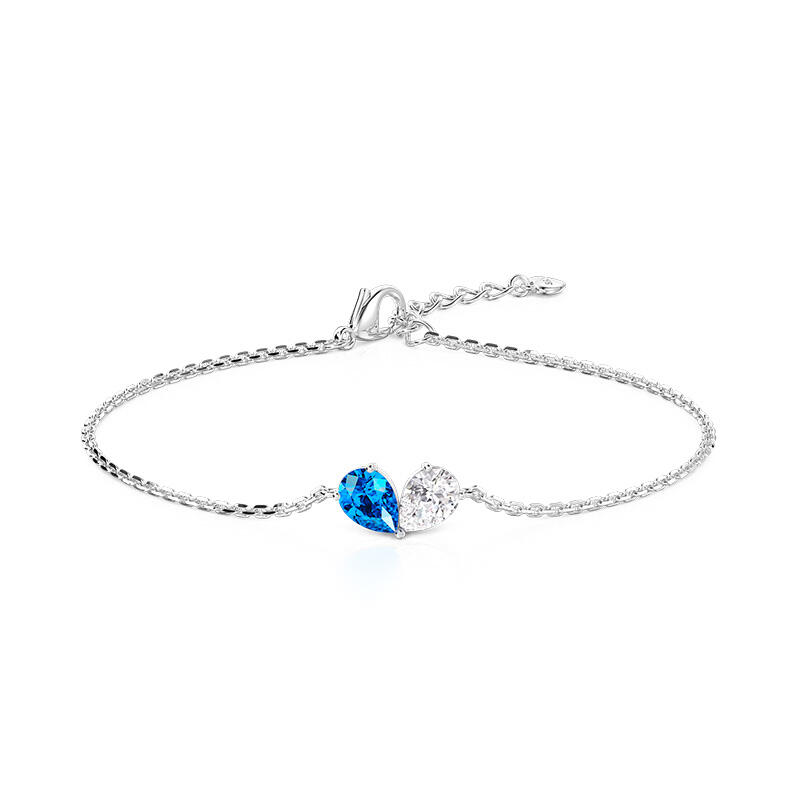 Jeulia Pulsera Corazón Doble Corte Pera con Piedra de Nacimiento Personalizada