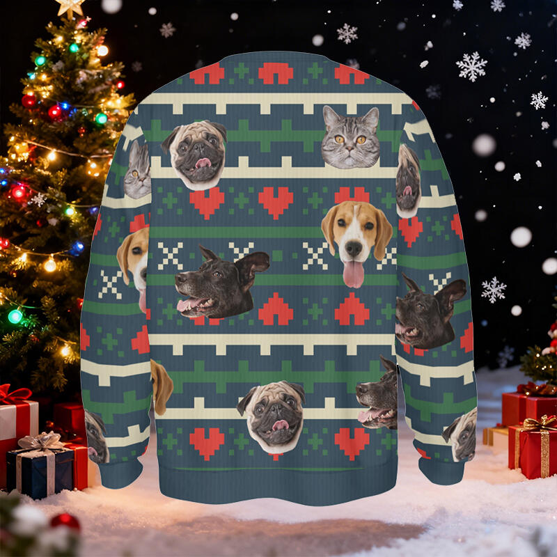 Pull moche personnalisé unisexe avec photo de la tête de votre animal de compagnie style festival cadeau de Noël pour les amoureux des animaux