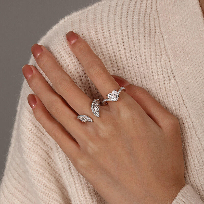 Jeulia Vintage Bat Heart Bridal Ring Set Sterling Silver