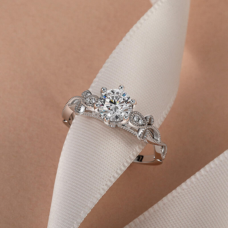 Jeulia Infinity Beaded Round Engagement Ring Sterling Silver