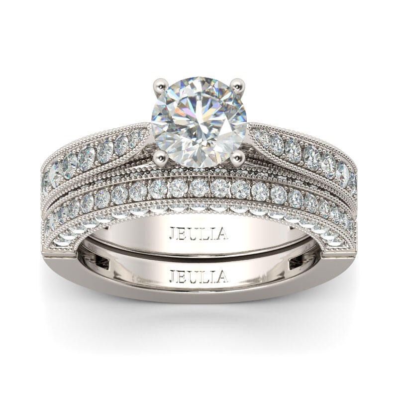 Jeulia Conjunto De Anillos Clásicos De Talla Redonda En Plata De Ley