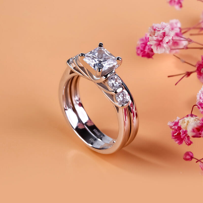 Jeulia Contemporary Design Asscher Cut Sterling Silver Ring Set