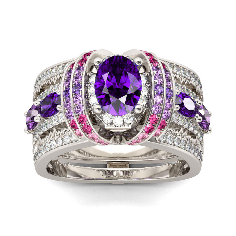 Jeulia Halo Oval Cut Sterling Silver Ring Set