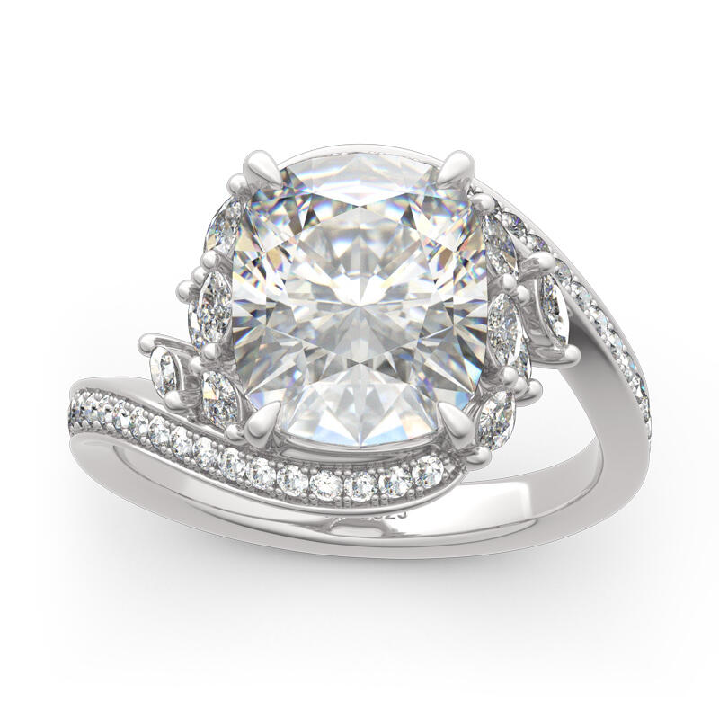 Jeulia Leaf Design Cushion Cut Sterling Silver Ring