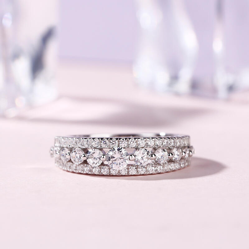 Jeulia Classic Round Cut Sterling Silver Women's Band