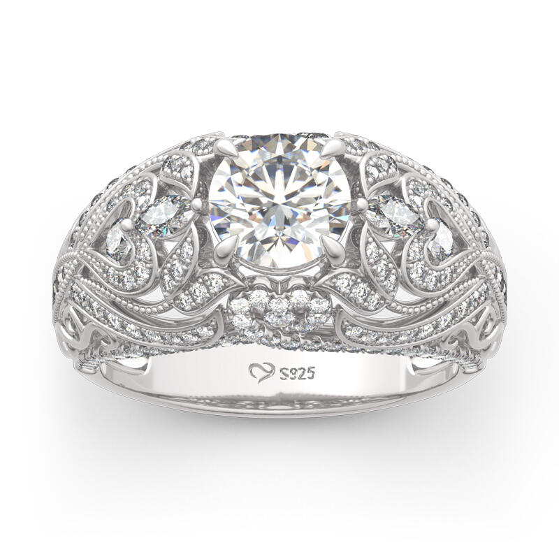 Jeulia Anel de prata esterlina corte redondo com design de renda vintage