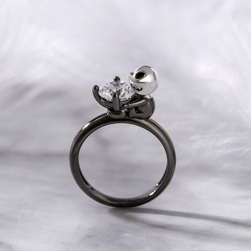 Jeulia Hug Me "Pumpkin King" Bague En Argent Sterling Avec Design De Crâne Et Taille Ronde