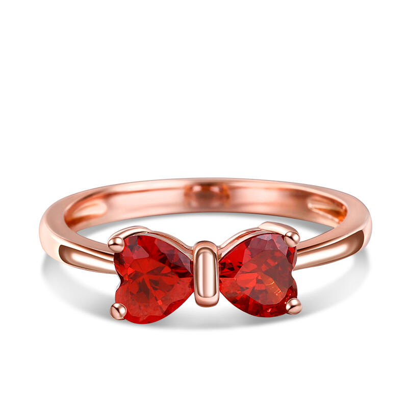 Jeulia Anillo de plata de ley con corte de corazón y lazo rojo