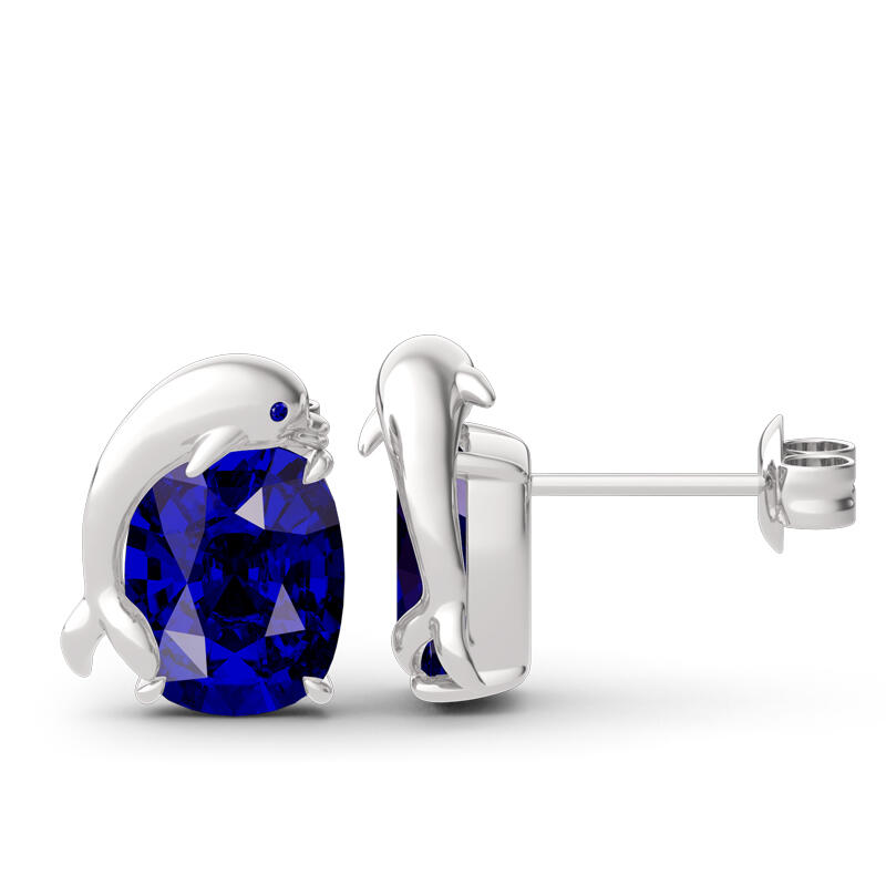 Jeulia Brincos brilhantes de prata esterlina com safira golfinho