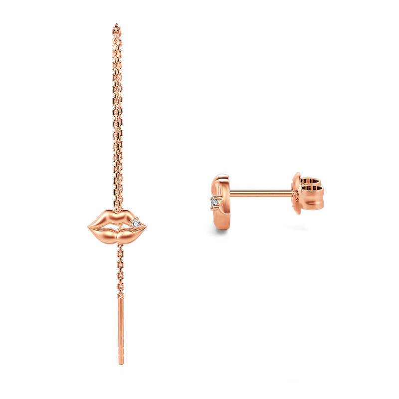 Jeulia "Kiss Me" Lips Rose Gold Tone Sterling Silver Mismatched Earrings