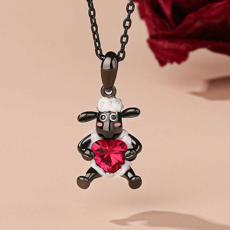 Jeulia Hug Me Collar de plata de ley con forma de corazón diseño de oveja