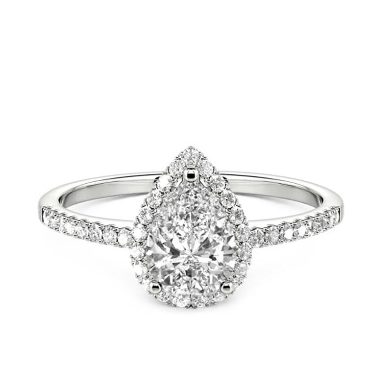 Jeulia Pear Cut Halo Sterling Silver Engagement Ring