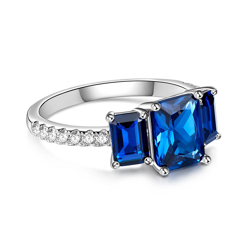 Jeulia Three Stone Radiant Cut Sterling Silver Engagement Ring