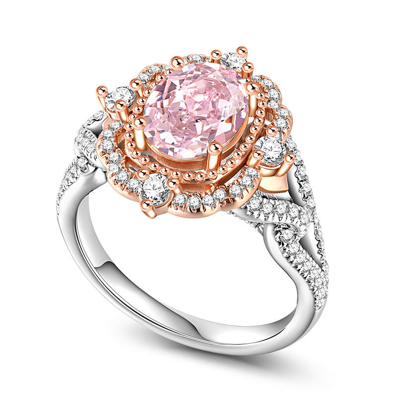 Jeulia Prinsessan Aura Tvåtonig Halo Oval Skär Syntetisk Morganit Sterlingsilver Ring